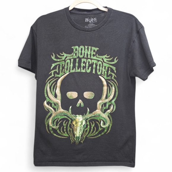 Bone Collector Other - Bone Collector Skull Antler Graphic T-Shirt Medium Black Green Cotton Hunting